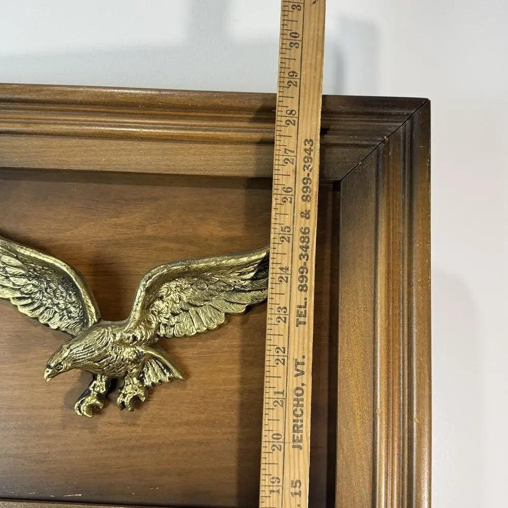 Vintage Wall Mirror with Brass Eagle Appliqué Wood Frame Colonial Decor